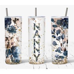 Blue Floral NANNY 20-Ounce Skinny Tumbler - Travel Cup - Hot or Cold Beverage Tumbler