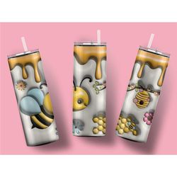 cute bee 20oz tumbler, personalized 3d metal tumbler with name, cute puffy cup, bee 3d tumbler, 20oz skinny inflated tum