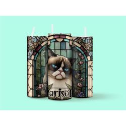 grumpy cat humor cup, funny stainless steel tumbler, 20oz tumbler with plastic straw & lid, personalized tumbler with na