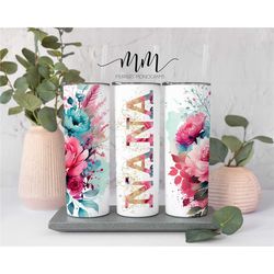 floral nana tumbler for mother's day gift for nana, nana travel cup for grandma gifts, 20 oz tall skinny tumbler with li