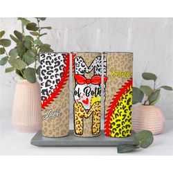 mom of both baseball softball tumbler, baseball mom tumbler, softball mom tumbler, gift for her, leopard print baseball