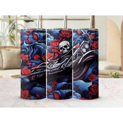 Skull Motorcycle Tumbler Skinny Cup with Lid Travel Cup with Straw Gift for Him Gift for Her Birthday Gift for Christmas