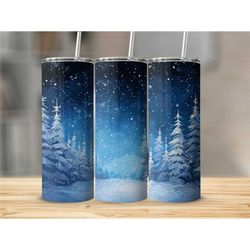 snowy forest 20 oz tumbler with lid travel cup with straw skinny tumbler gift for him her guy girl mom dad