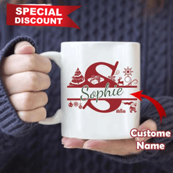 personalized custome name alphabet red christmas mug, best christmas gifts for, merry christmas