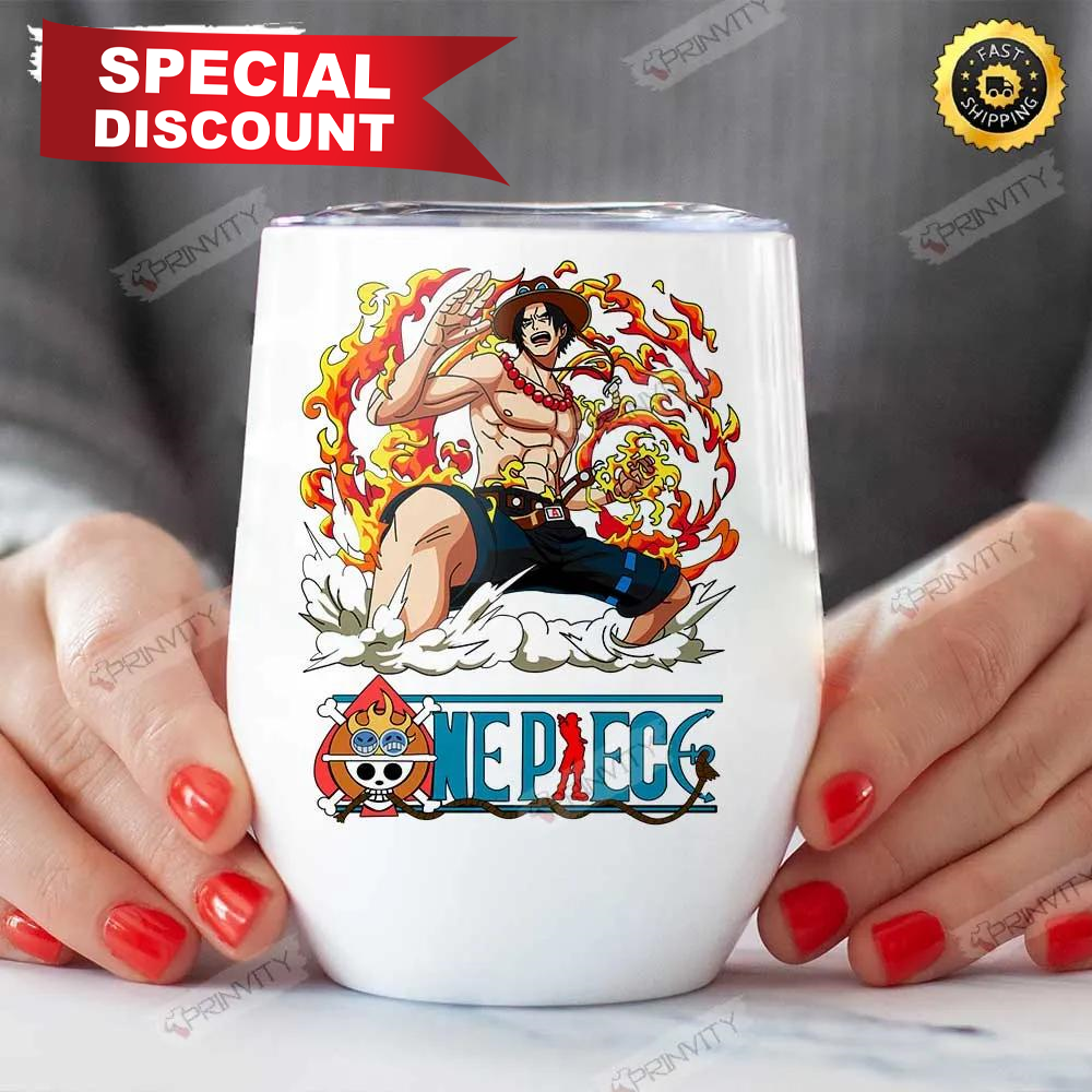 Portgas D. Ace Anime One Piece 12oz Wine Tumbler,The King Of The Pirates, One Piece Manga, Best Gifts For One Piece Fan, Sanji, Nico Robin, Yamato, Roronoa Zoro