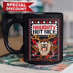 taz naughty not nice mery christmas mug, looney tunes, merrie melodies, best christmas gifts, happy