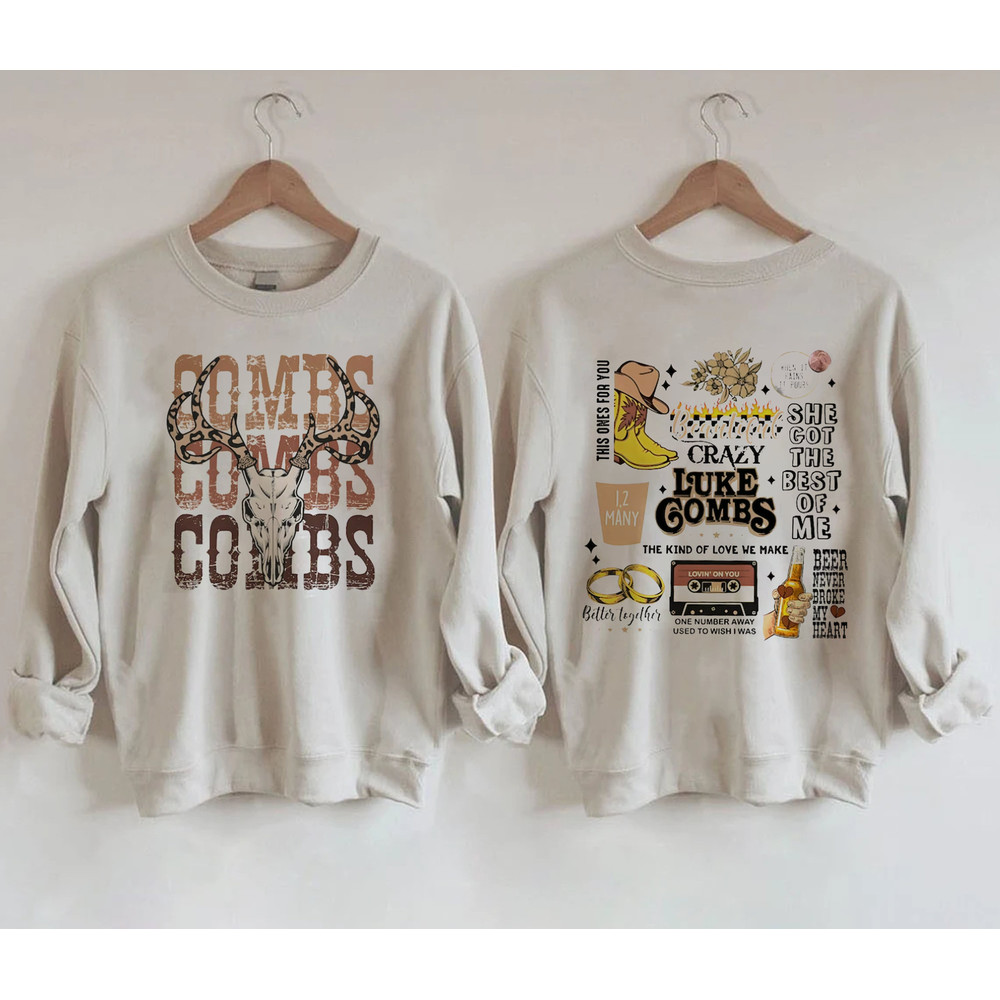 Combs Bullhead Sweatshirt Two Side Print, Country Music Sweatshirt, Luke Combs World Tour 2023, Cowboy Combs, Luke Combs Fan, Cowgirl Tee 1.jpg