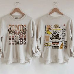 combs bullhead sweatshirt two side print, country music sweatshirt, luke combs world tour 2023, cowb