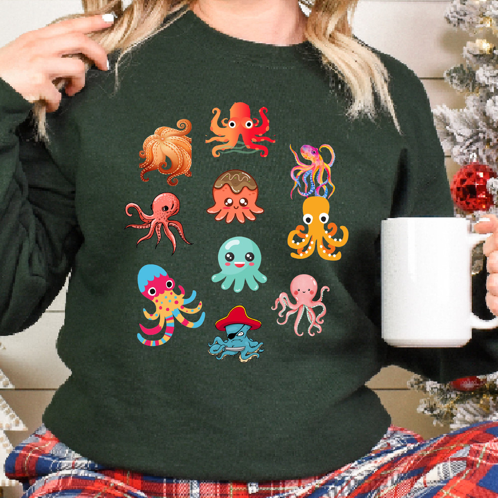 Comfort Colors Painted Octopus Sweatshirt, Crustaceancore Cephalopod Lover Colorful Watercolor Octopus Sweat.jpg