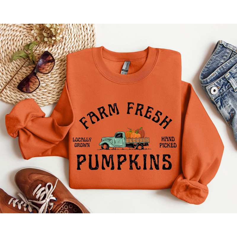 Farm Fresh Pumpkin Sweatshirt, Fall Crewneck Sweatshirt, Pumpkin Shirt, Fall Sweater, Pumpkin Patch Sweatshirt, Womens Fall Shirt, Fall Gift.jpg