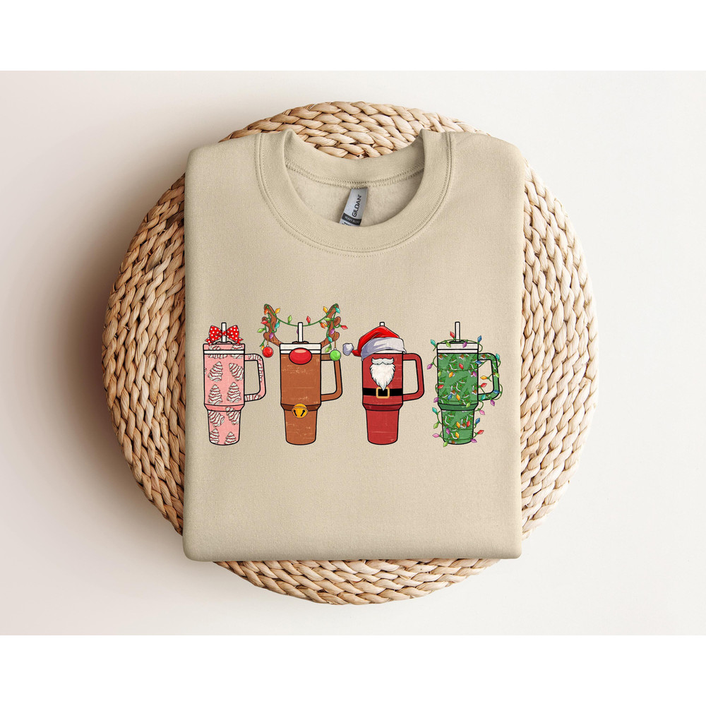 Latte Christmas Cup With Santa Sweatshirt, Christmas Coffee Sweatshirt, Women Holiday Sweater, Coffee Lover Gift, Latte Drink Crewneck 1.jpg