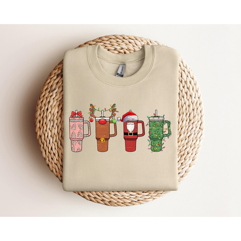 Latte Christmas Cup With Santa Sweatshirt, Christmas Coffee Sweatshirt, Women Holiday Sweater, Coffee Lover Gift, Latte Drink Crewneck 1.jpg