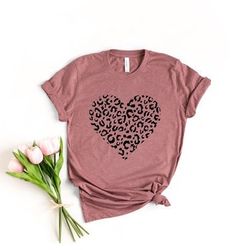 leopard heart shirt, cute valentines day shirt, leopard shirt, cute heart shirt unisex