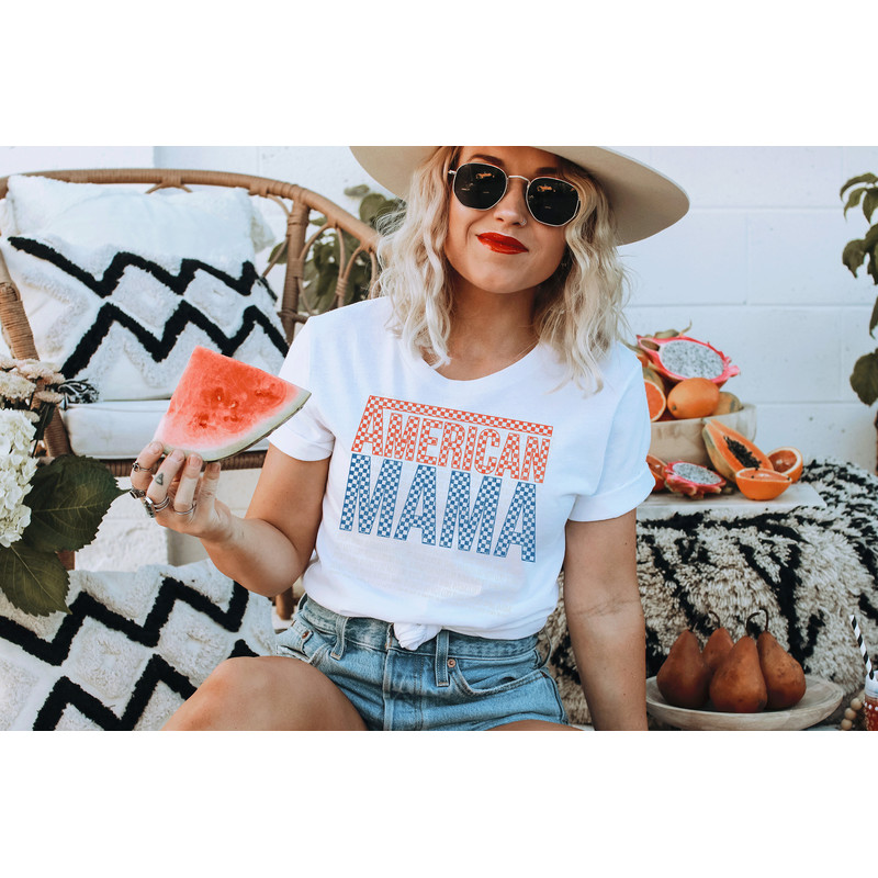 Retro American Mama Tshirt, 4th of july family shirt, MamaMini matching tees, Mama tshirt for fourth of july.jpg