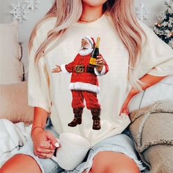 retro santa shirt, comfort colors christmas tee, vintage santa shirt, champagne santa tee