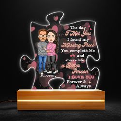 found my missing piece personalized led night light for couple, personalized gift, gift for lover