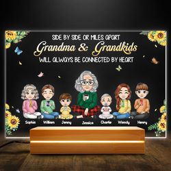 grandma and grandkids connected by heart personalized led night light, personalized gift, gift for lover