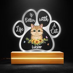 life is better with a cat personalized led night light, personalized gift, gift for lover