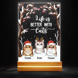life is better with cat personalized led night light gift for cat mom, personalized gift, gift for lover