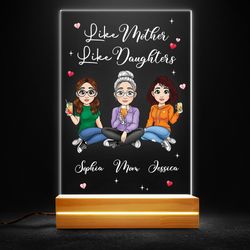 like mother like daughters personalized led night light, personalized gift, gift for lover