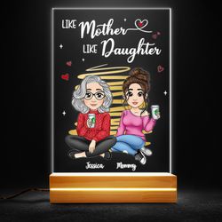 mom lamp daughter like mother like daughter personalized led night light, personalized gift, gift for lover