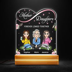 mom lamp daughter linked together floral theme personalized led night light, personalized gift, gift for lover