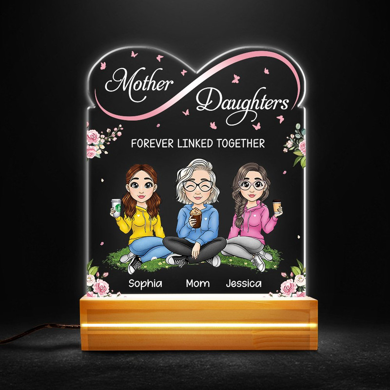 Mom & Daughter Linked Together Floral Theme Personalized LED Night Light.jpg