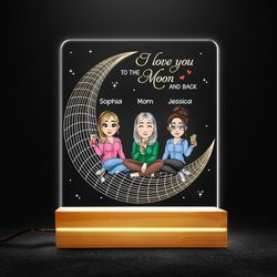 mom lamp daughter love you to moon and back personalized led night light, personalized gift, gift for lover