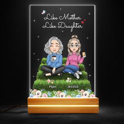 mom lamp daughter sitting on grass personalized led night light, personalized gift, gift for lover