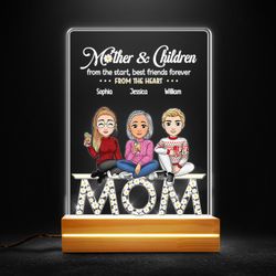 mother and children personalized led night light gift for mom, personalized gift, gift for lover