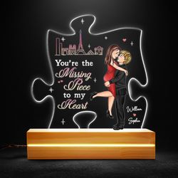 the missing piece to my heart personalized led night light, personalized gift, gift for lover