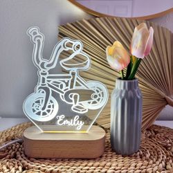 bike toy cartoon custom name light, personalized bedroom led cloud decor, baby shower gift