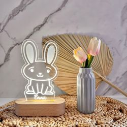 bunny cartoon custom name light, personalized bedroom led cloud decor, baby shower gift
