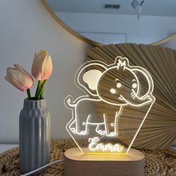 elephant cartoon custom name light, personalized bedroom led cloud decor, baby shower gift