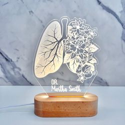floral lung custom night light, doctor lamp gift, gift for colleague