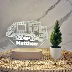garbage truck cartoon custom name light, personalized bedroom led cloud decor, baby shower gift