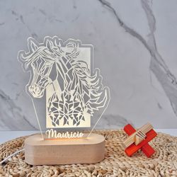 geometric polygonal horse custom name light, personalized bedroom led cloud decor, baby shower gift