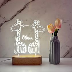 giraffe baby cartoon custom name light, personalized bedroom led cloud decor, baby shower gift