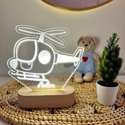 helicopter cartoon custom name light, personalized bedroom led cloud decor, baby shower gift
