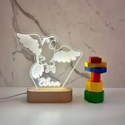 parrot cartoon custom name light, personalized bedroom led cloud decor, baby shower gift