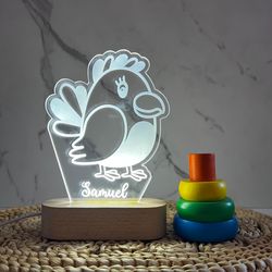 rooster chick cartoon custom name light, personalized bedroom led cloud decor, baby shower gift