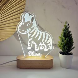 zebra cartoon custom name light, personalized bedroom led cloud decor, baby shower gift