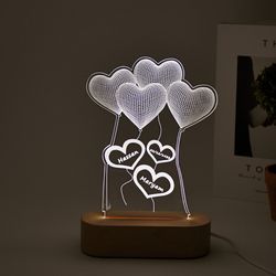 custom acrylic night lamp, personalized 3d illusion lamp gift, custom heart balloon light