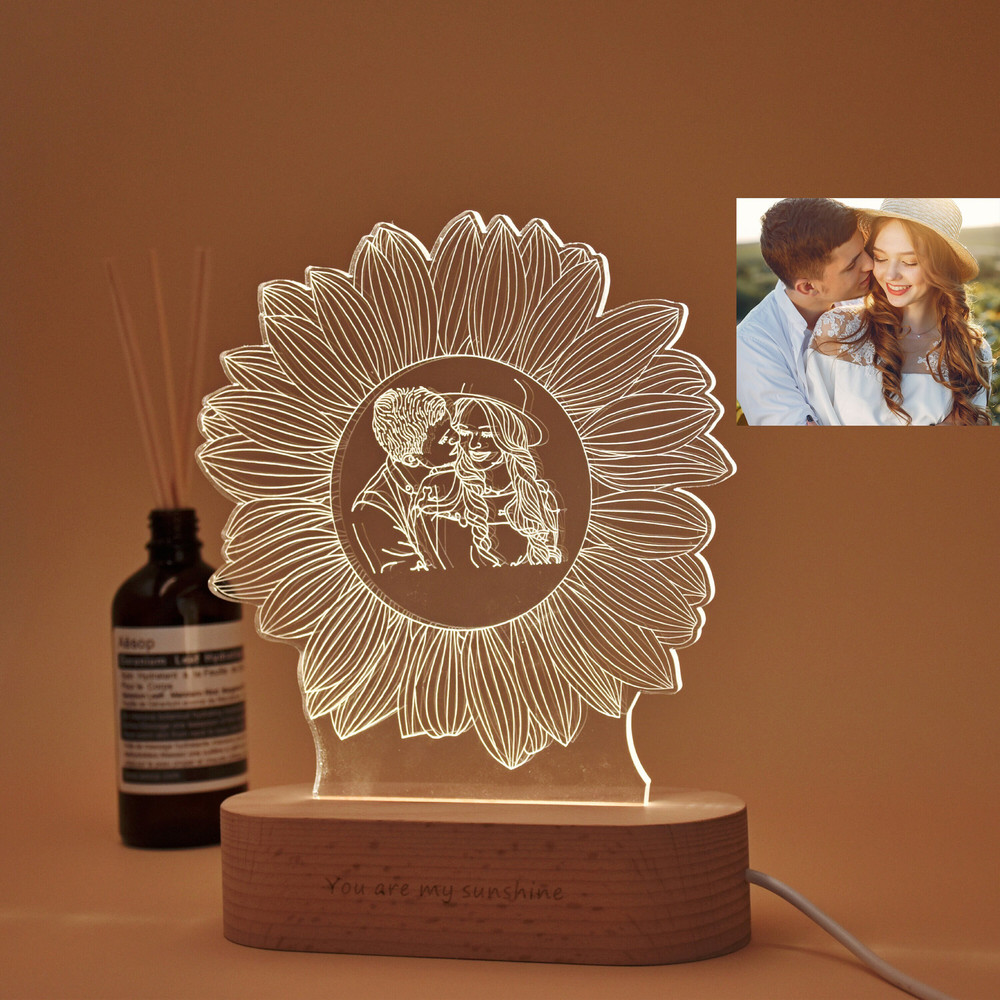 Personalized Sunflower Photo Lamp, Photo Engraving, Lamp Night light, Wedding Gift, Mother's Day gifts, Gift for Friend.jpg