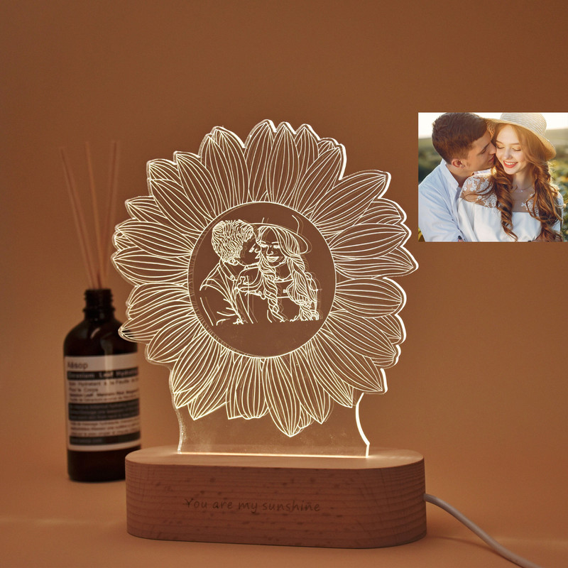Personalized Sunflower Photo Lamp, Photo Engraving, Lamp Night light, Wedding Gift, Mother's Day gifts, Gift for Friend.jpg