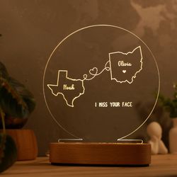 custom map 2 states night light, personalized map, best friend gifts