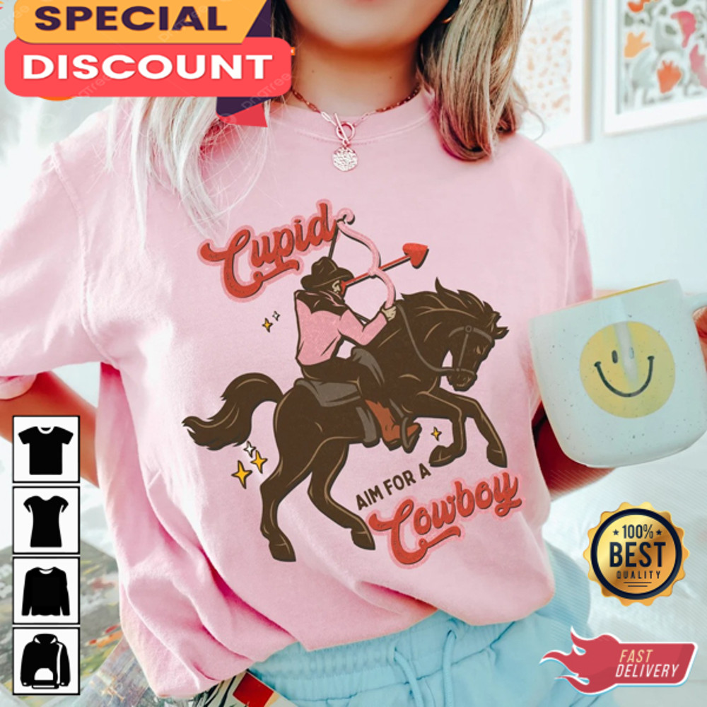 Cupid Cowboy Women Valentines Day Funny V-Day Vintage Style T-Shirt.jpg