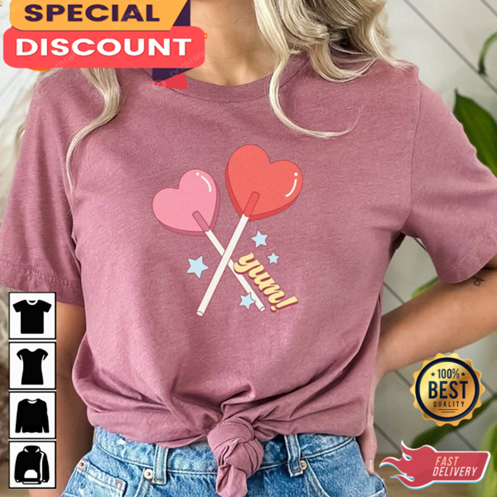 Cute Valentines Day Candy Lollipop Long Unisex T-Shirt Design.jpg