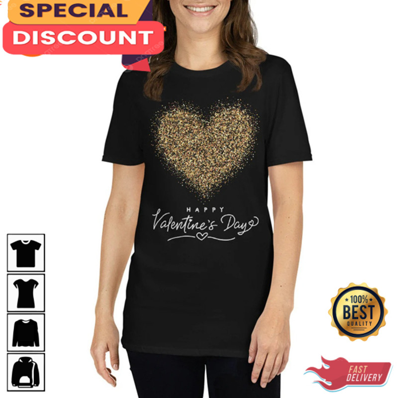 Gold Glitter Heart Women Valentines Day Unisex Graphic T-Shirt.jpg
