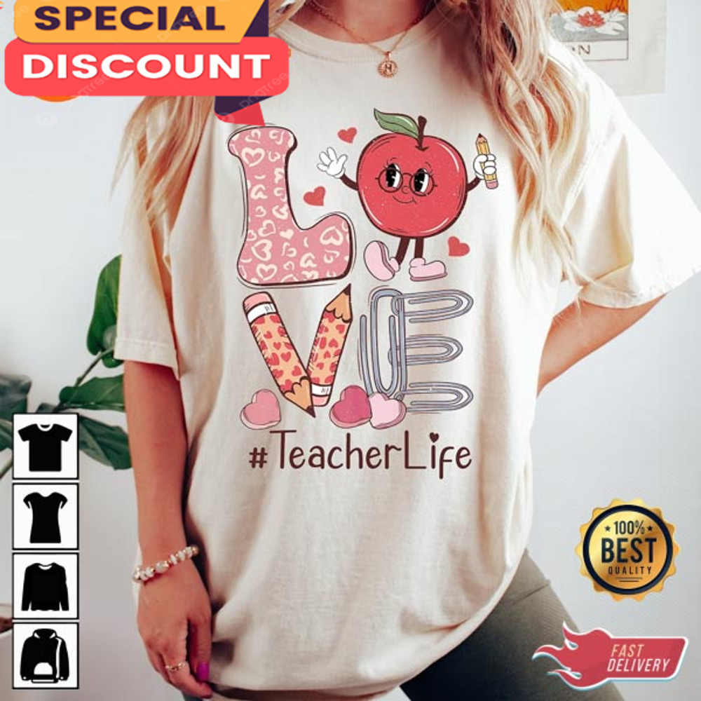 Love Teacher Valentine Day Gift Candy Conversation Hearts Leopard Print T-Shirt.jpg